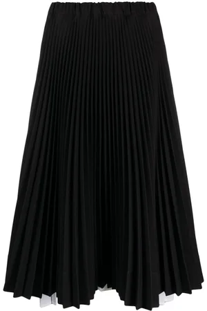 Plan C Pleated asymmetric-hem midi skirt