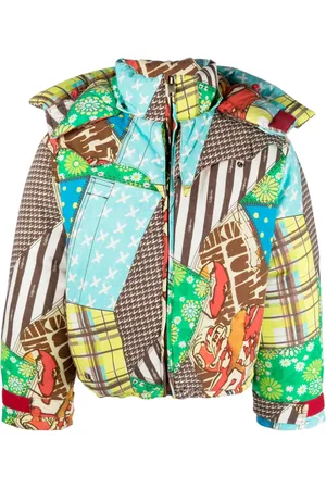 ERL Patchwork-pattern padded hooded jacket