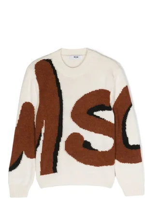 Msgm Logo-intarsia crew-neck jumper
