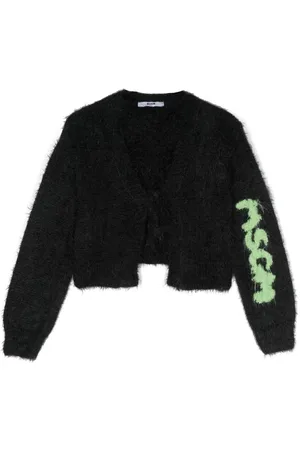 Msgm Intarsia-knit logo textured cardigan