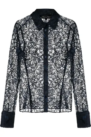 Oscar de la Renta Floral-lace semi-sheer shirt