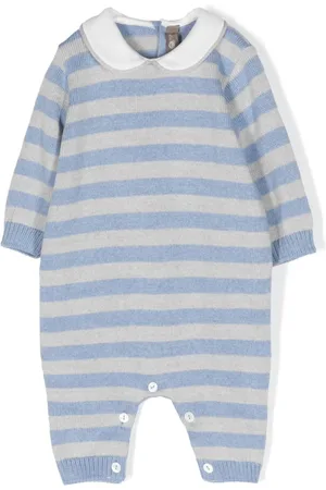 LITTLE BEAR Stripe-print virgin wool romper