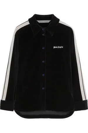 Palm Angels Logo-embroidered velvet track shirt
