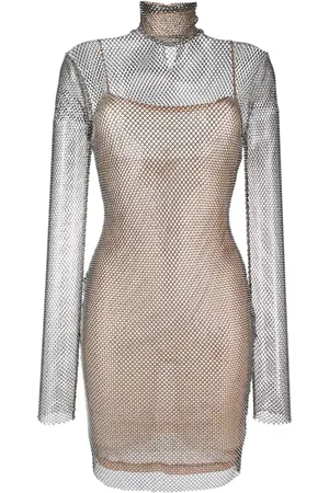 GENNY Mesh-panelling semi-sheer dress