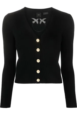 Pinko Ribbed-knit V-neck wool cardigan