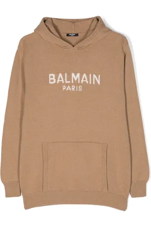 Balmain Intarsia-knitted logo hoodie