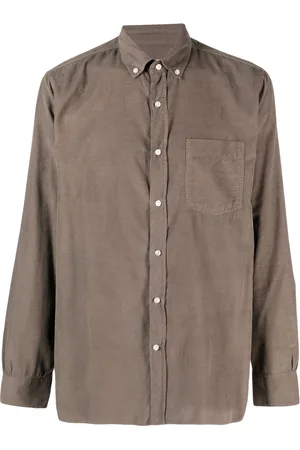OFFICINE GENERALE Button-down collar cotton linen-blend shirt