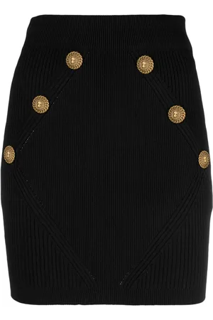 Balmain Button-detailed rib-knit skirt