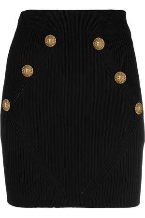 Balmain Button-detailed rib-knit skirt