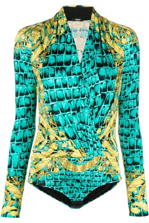 VERSACE Baroccodile-print draped bodysuit