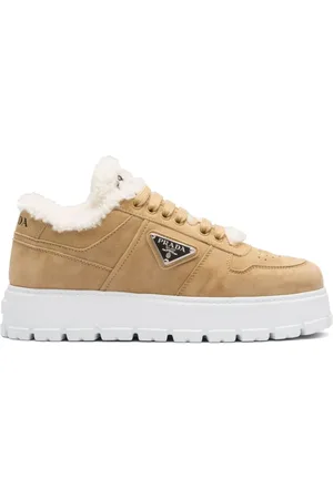 Prada Shearling-trim flatform sneakers
