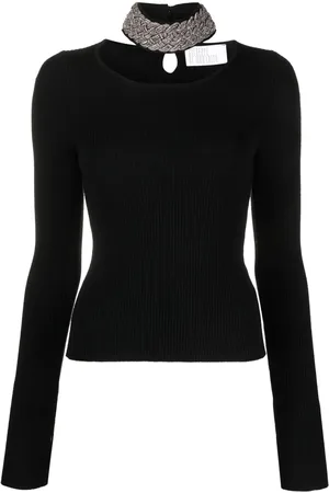 GIUSEPPE DI MORABITO Crystal-embellished ribbed-knit jumper