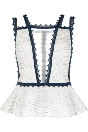 GEMY MAALOUF Scallop-edge embroidered peplum top