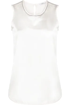 PESERICO SIGN Bead-embellished silk satin sleeveless top