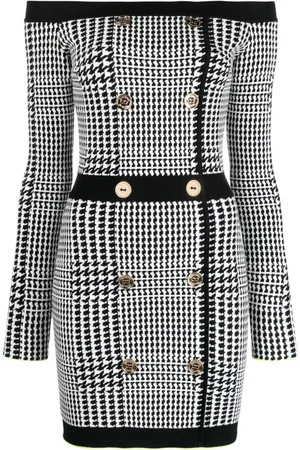 Elisabetta Franchi Off-shoulder houndstooth minidress
