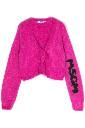 Msgm Logo-intarsia tie-front cardigan