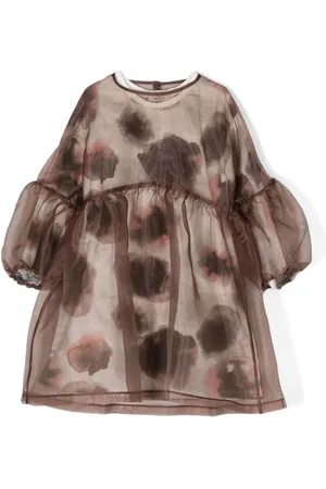 Le pandorine Organza-overlay puff-sleeve dress