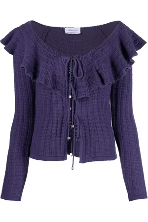 BLUMARINE Ruffled-trim off-shoulder cardigan