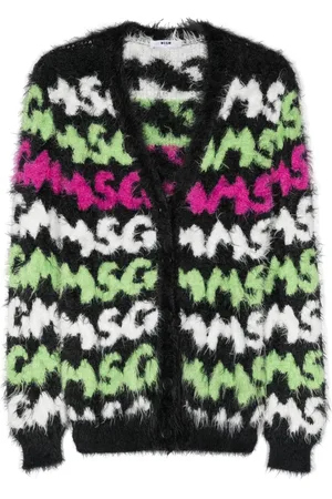 Msgm Brushed-effect intarsia-knit cardigan