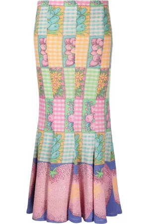 ERL Mix-print fluted maxi skirt