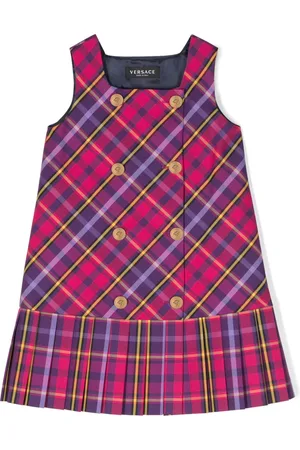 VERSACE Tartan-check pleated flannel dress