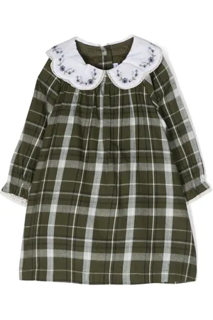 Tartine Et Chocolat Plaid-check scallop-collar flared dress