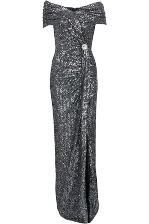 Balmain Off-shoulder sequin-embellished gown