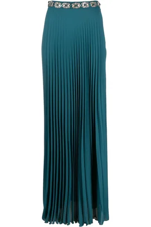 Elisabetta Franchi Crystal-embellished pleated georgette skirt