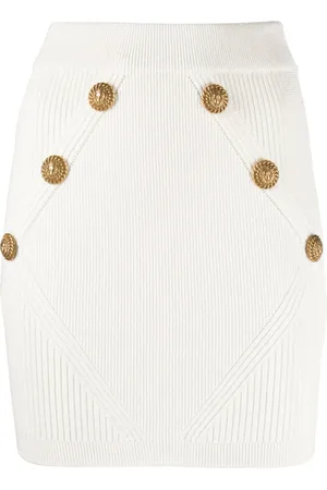 Balmain Button-detailed rib-knit skirt