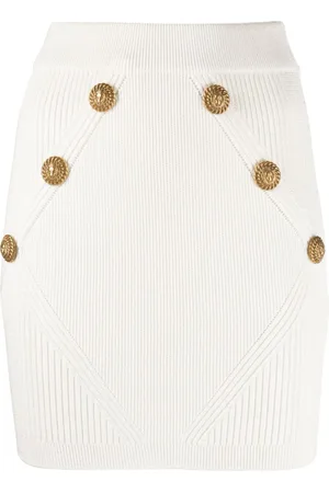 Balmain Button-detailed rib-knit skirt