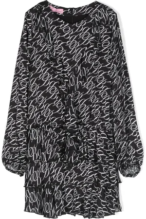 MISS BLUMARINE Logo-print ruffled-detail midi dress