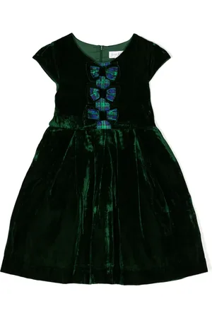 Rachel Riley Bow-detailing flared velvet dress