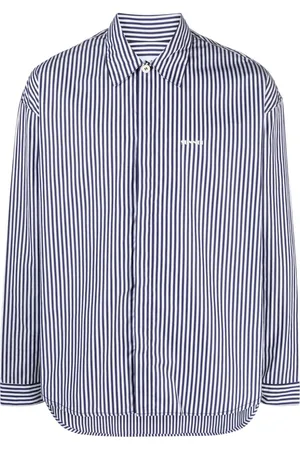 Sunnei Logo-print Striped Cotton Overshirt in Blue