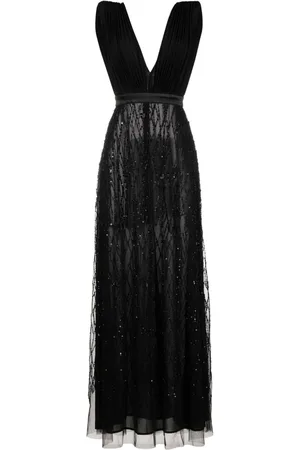 Elisabetta Franchi Bead-embellished pliss?? gown