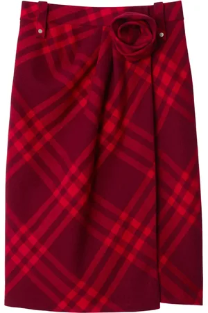 Burberry Check-patterned wool midi skirt