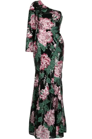 Marchesa Notte Sequin-embellished one-shoulder gown