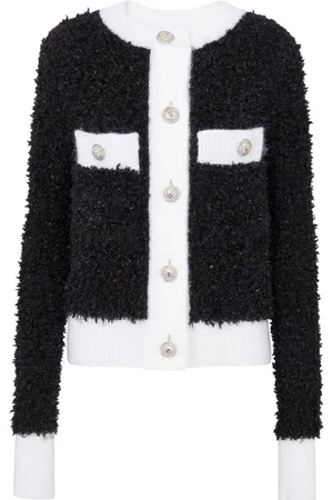 Balmain Bouclé contrasting-trim knitted cardigan