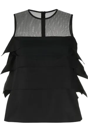 SACAI Ruffled sheer-yoke sleeveless top