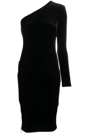 Elisabetta Franchi Zip-embellished asymmetric velvet dress