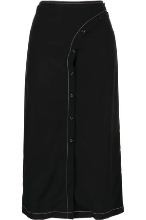 Low Classic Curved-line button midi skirt