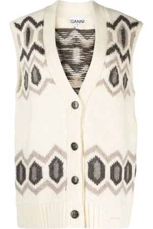 Ganni Patterned intarsia-knit wool vest