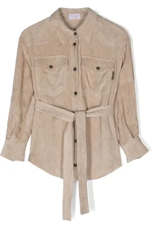 Brunello Cucinelli Hammered corduroy belted shirt
