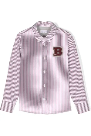 Brunello Cucinelli Logo-patch striped cotton shirt