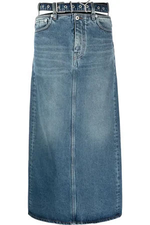 Y / PROJECT Belted organic-cotton denim skirt
