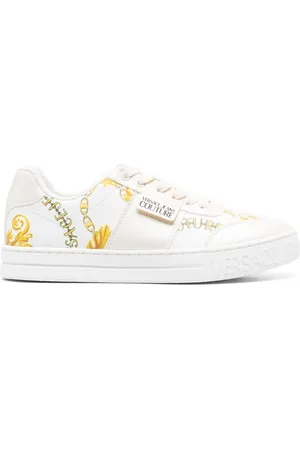 VERSACE Logo-patch round-toe sneakers