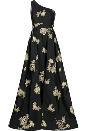 Marchesa Notte Floral-embroidered one-shoulder gown