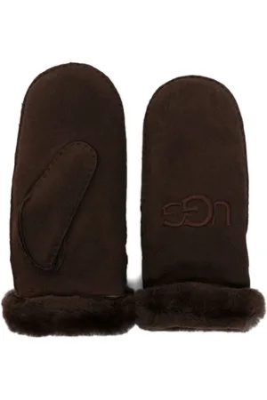 UGG Logo-embroidered shearling mittens