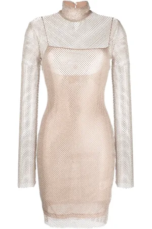 GENNY Rhinestoned high-neck dress