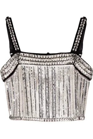 Elisabetta Franchi Crystal-embellished cropped tank top