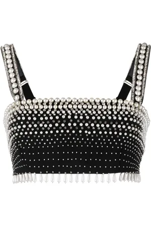 Elisabetta Franchi Faux-pearl embellished crop top